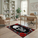 Skull and Crimson Roses Gothic Area Rug