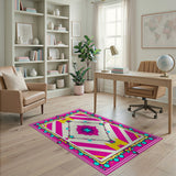 Vibrant Pink Teal Geometric Starburst Rug