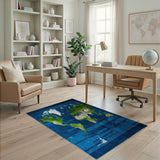 World Map Blue Area Rug