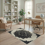 Black and White Ornate Black Mandala Persian Rug