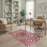 Abstract Area Red Red Wavy Abstract Area Rug