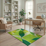 Layered Green Leaves Geometric Area Rug