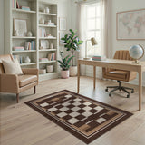 Brown Tan Geometric Checkered Area Rug