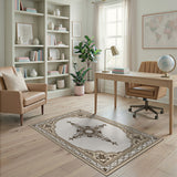 Ornate Beige Floral Frame Area Rug