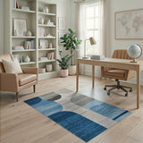 Abstract Blue Grey Geometric Area Rug