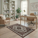 Ornate Brown Ivory Traditional Persian Rug