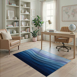 Blue and Teal Layered Blue Wave Geometric Area Rug