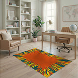 Vibrant Orange Teal Flame Leaf Border Area Rug