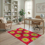 Vibrant Yellow Sunflowers on Red Area Rug