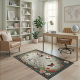 Whimsical Butterfly Garden Floral Rug