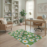 White Daisies on Green Area Rug