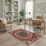 Vibrant Red Teal Mandala Persian Area Rug