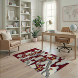 Whimsical Snowy Red Village Cartoon Area Rug
