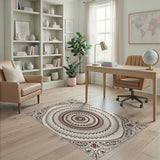 Beige and Neutral Ornate Mandala Persian Area Rug