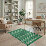 Crisp Green White Striped Coastal Rug