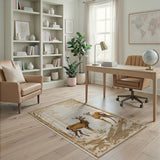 Beige Woodland Deer Forest Area Rug