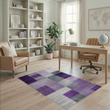 ODIKA Washable Purple Geometric Area Rug - Modern Grey & Lavender Low Pile Non-Slip Rug