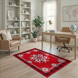 Festive Red Plaid Snowflake Area Rug