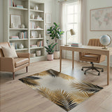 Gold Palm Frond Area Rug with Black Accents