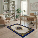 Ornate Navy and Gold Medallion Area Rug