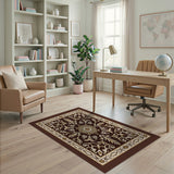 Ornate Gold Floral on Brown Vintage Area Rug
