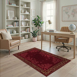 Ornate Maroon Gold Floral Border Area Rug