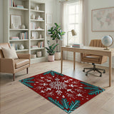 Red Snowflake Teal Fern Area Rug