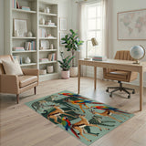 Vibrant Safari Leopard Impala Parrot Area Rug