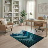 Teal Blue Mountain Peaks and Pine Forest Area Rug