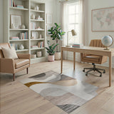 Beige and Neutral Abstract Area Abstract Wavy Neutral Area Rug