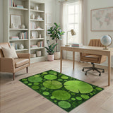 ODIKA Modern Green Lily Pad Washable Area Rug - Non-Slip Low Pile Botanical Rug