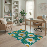 Blue and Teal Teal Daisy Floral Area Rug