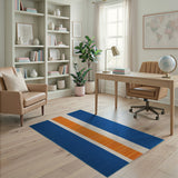 Navy Blue Orange Cream Striped Area Rug