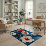 Coastal Beach Navy Hibiscus Floral Area Rug