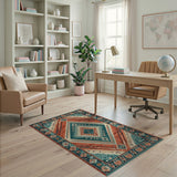 Teal Terracotta Geometric Southwestern Area Rug