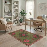 Vintage Pink Floral on Sage Green Area Rug
