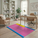 Vibrant Pink Blue Yellow Grid Area Rug