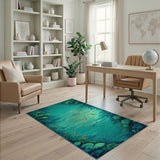 Verdant Teal Koi Pond Area Rug
