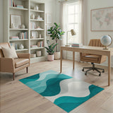 Teal Wave Layers Abstract Area Rug