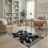 Black and White Abstract Black Ink Brush Stroke Area Rug