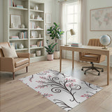Pink Floral Swirl Vine Area Rug