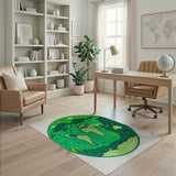 Round Green World Map Kids Area Rug