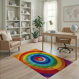 Vibrant Rainbow Concentric Circles Area Rug
