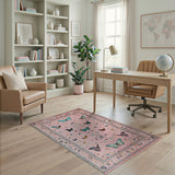 Floral Vintage Pink Pink Butterfly Floral Vintage Area Rug
