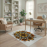 Vintage Golden Floral Mandala Area Rug