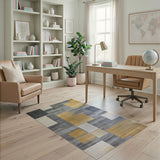 Modern Geometric Grey and Gold Area Rug