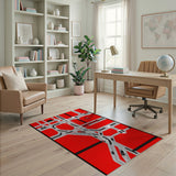 Red Geometric City Roads Area Rug