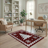 Red Festive Red Christmas Tree Snowflakes Area Rug