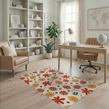 Vibrant Red Orange Leaf Pattern Boho Area Rug