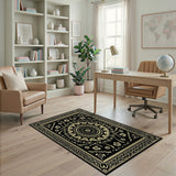 Gold and Silver Traditional Persian Ornate Black Gold Persian Medallion Rug